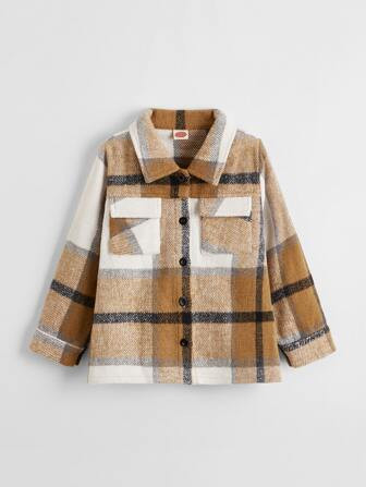 Toddler Girls Plaid Flap Pockets Overcoat | SHEIN