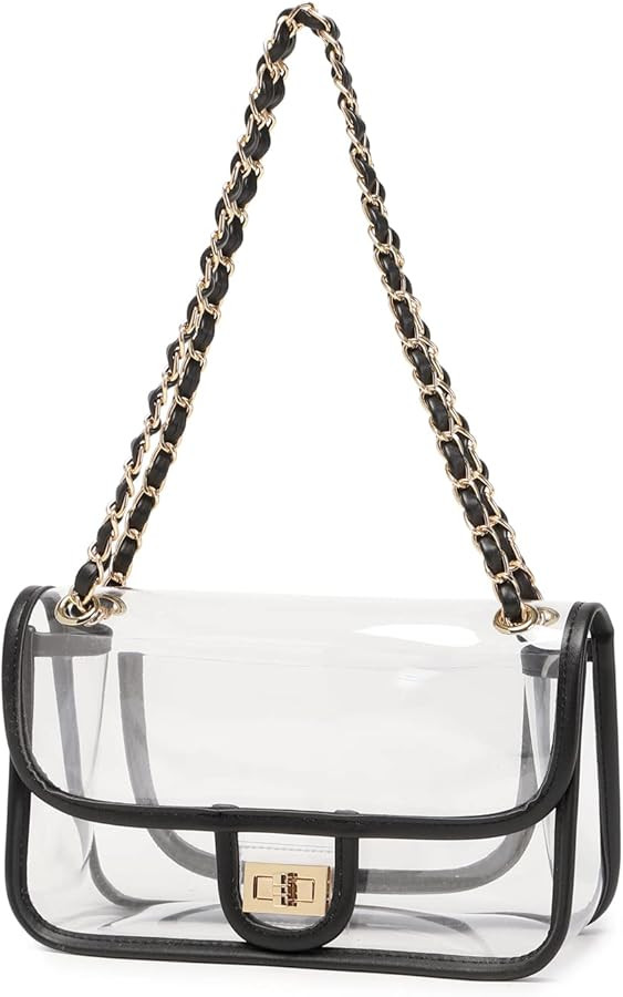 Womens PVC Clear Purse Handbag with Chain Stadium Approved Clear Bag See Through Bag for Working ... | Amazon (US)