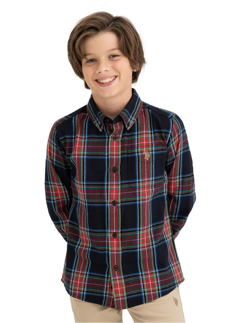 U.S. Polo Assn. Boys Long Sleeve Brushed Twill Shirt, Sizes 4-18 | Walmart (US)