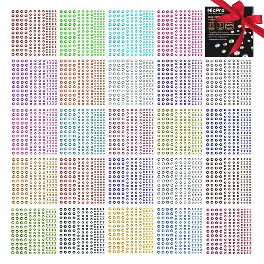 Rhinestone Stickers 4125 PCS, Nicpro Self Adhesive Gems Stick on Face Body Hair Makeup Festival, ... | Amazon (US)