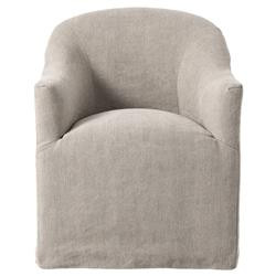 Desiree Modern French Country Beige Twill Slipcover Dining Arm Chair | Kathy Kuo Home