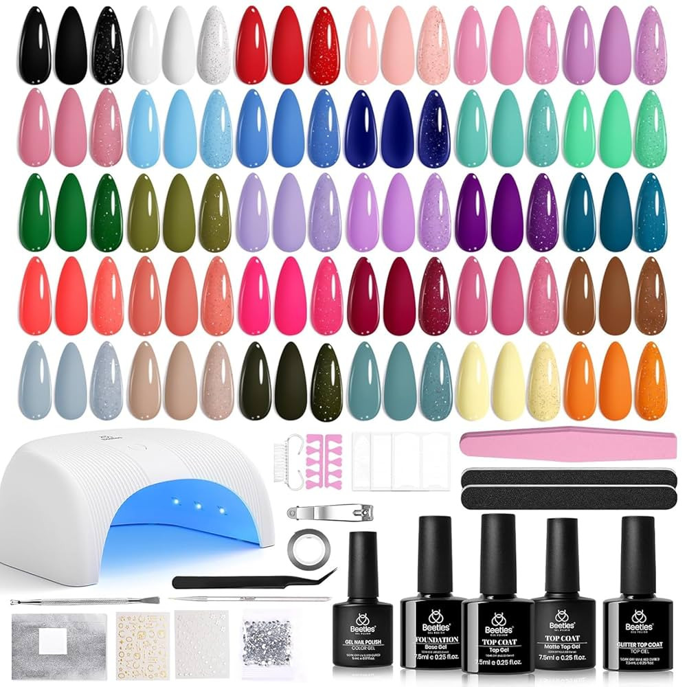 Beetles Gel Nail Polish Kit with U V Light, Beetles Four Seasons Glow 32 Colors Gel Polish 54 Pcs... | Amazon (US)