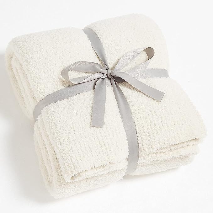 CYMULA Super Soft Knit Throw Blanket Twin Size Cream White-Lightweight Plush Fuzzy Fluffy Warm Co... | Amazon (US)