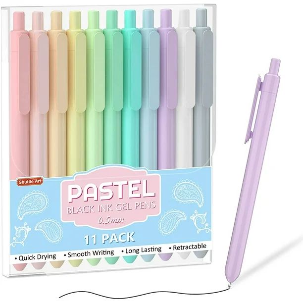 Retractable Pastel Gel Ink Pens, Shuttle Art 11 Pack Black Ink Pens, Cute Pens 0.5mm Fine Point f... | Walmart (US)