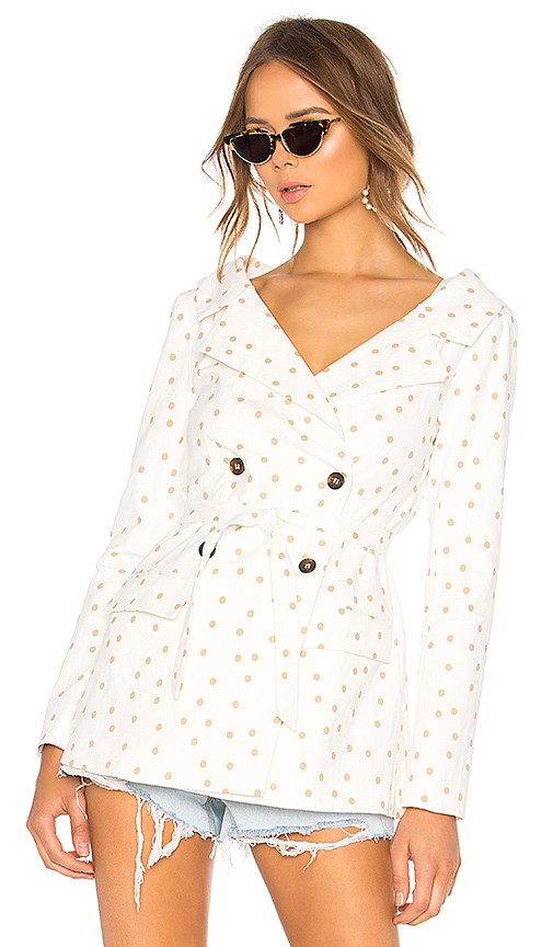 LPA Polka Dot Wide Neck Blazer in Tan & White | Revolve Clothing (Global)