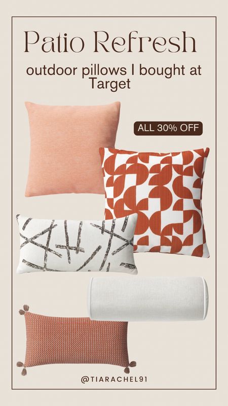 Outdoor pillows I bought at Target are all 30% off! 

#LTKParties #LTKSaleAlert #LTKHome