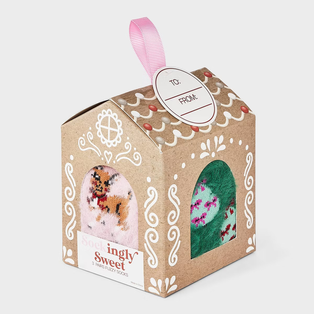 Women's Reindeer & Christmas Trees 3pk Cozy Crew Socks - Pink/Ivory/Green 4-10 | Target