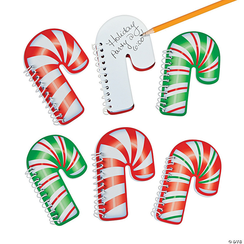 5" x 3" Red & Green Candy Cane-Shaped Spiral Paper Notepads - 24 Pc. | Oriental Trading Company