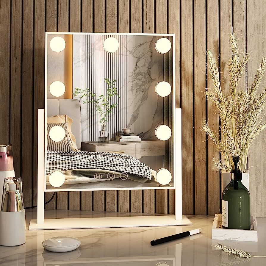 Hollywood Vanity Mirror with Lights,Tabletop Makeup Mirror with 9 LED Lights Smart Touch Control ... | Amazon (US)