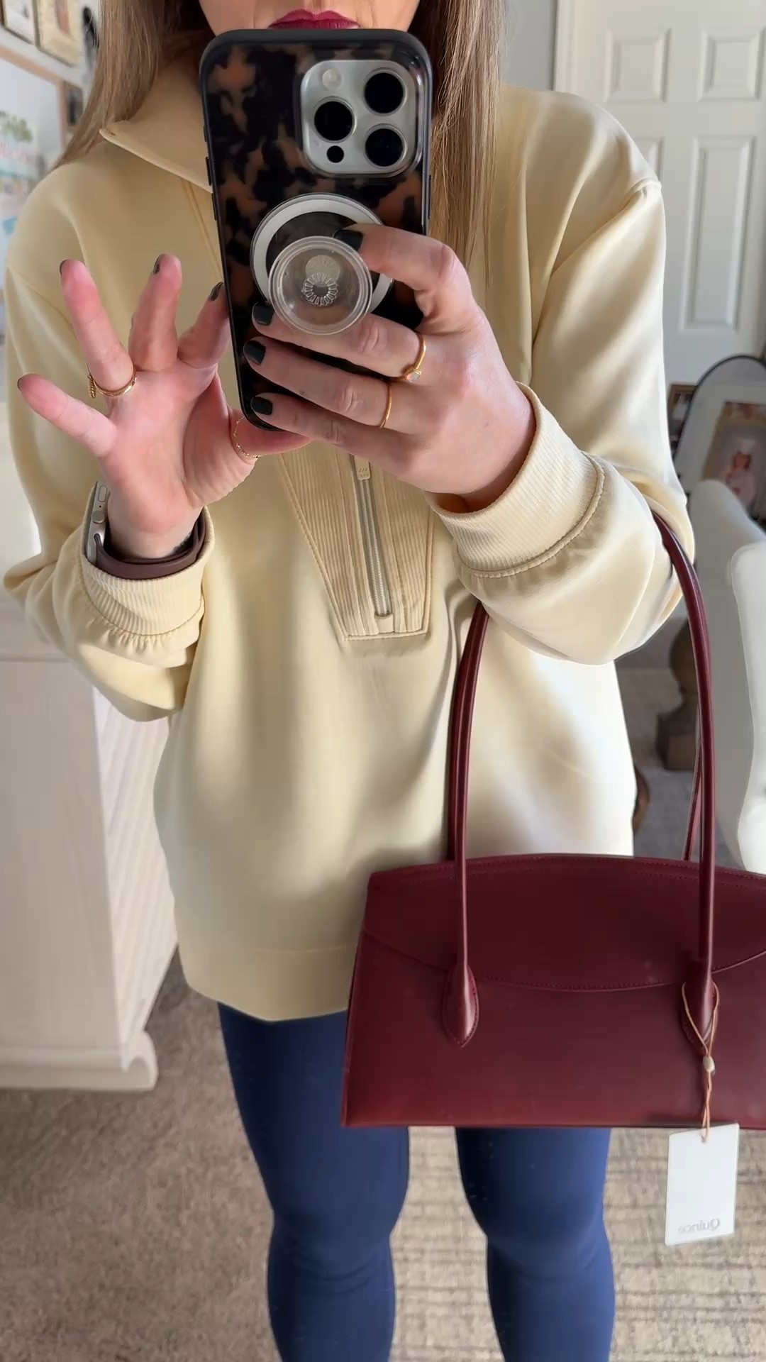 My quince Italian leather Merlot wine red shoulder bag arrived! After selling out and being alerted it wouldn’t restock, I’m so happy it did. Comes in 3 colors and not sure how many they have but it’s under $100 and ships free! Value is wild. 

#LTKFindsUnder100 #LTKWorkwear #LTKOver40