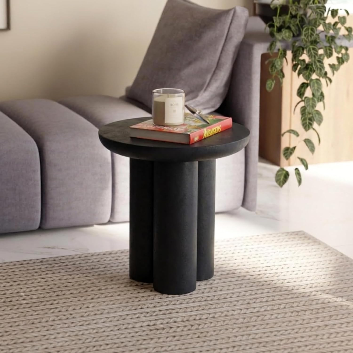 Relso Gaia Round End Table for Living Room and Bedroom, Solid Mango Wood Side Table or Nightstand, Black Finish, Compact Rustic Design, Boho Modern Farmhouse Style | Amazon (US)