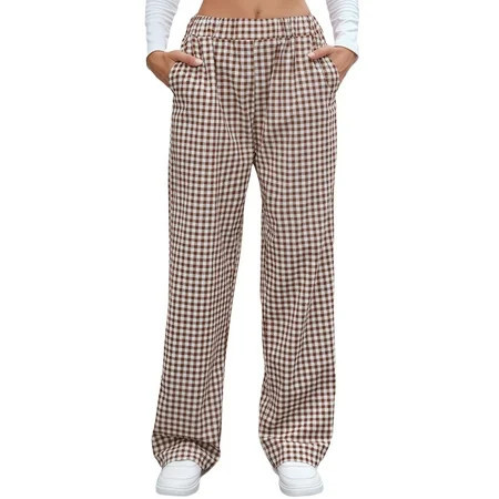 Aivtalk Womens Striped Gingham Pants Cotton Pajama Lounge Boxer Pants Casual Plaid Pj Bottoms Y2K Beach VacationTrousers with Pockets Coffee brown 2XL | Walmart (US)