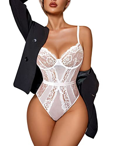 Avidlove Women Lingerie Bodysuit Lace Teddy Snap Crotch V Neck Cut Out One Piece Babydoll Underwire | Amazon (US)