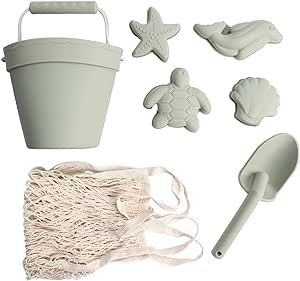 BraveJusticeKidsCo. | Silicone Summer Kids Beach Set | Toddlers and Baby Sandbox Toys (Dusty Mint... | Amazon (US)