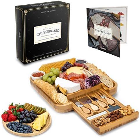 Smirly Cheese Board and Knife Set: 13 x 13 x 2 Inch Wood Charcuterie Platter for Wine, Cheese, Me... | Amazon (US)