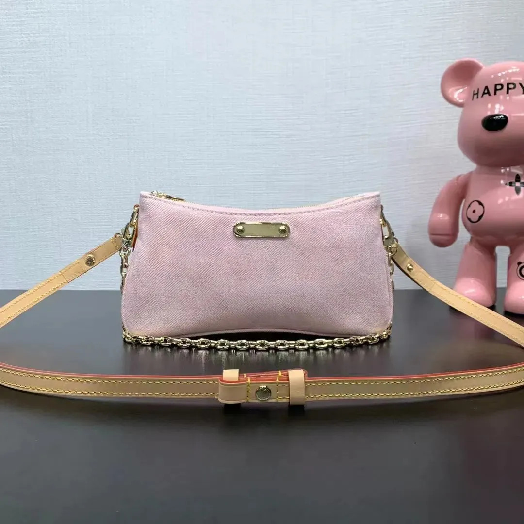 luxury pink designer bag shoulder bag pochette pink denim bag crossbody bag women flower underarm... | DHGate