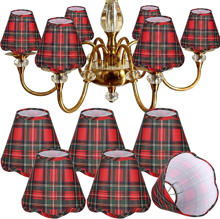Gerrii 6 Pcs Scalloped Lamp Shades Chandelier, Red, Christmas Red Plaid | Amazon (US)