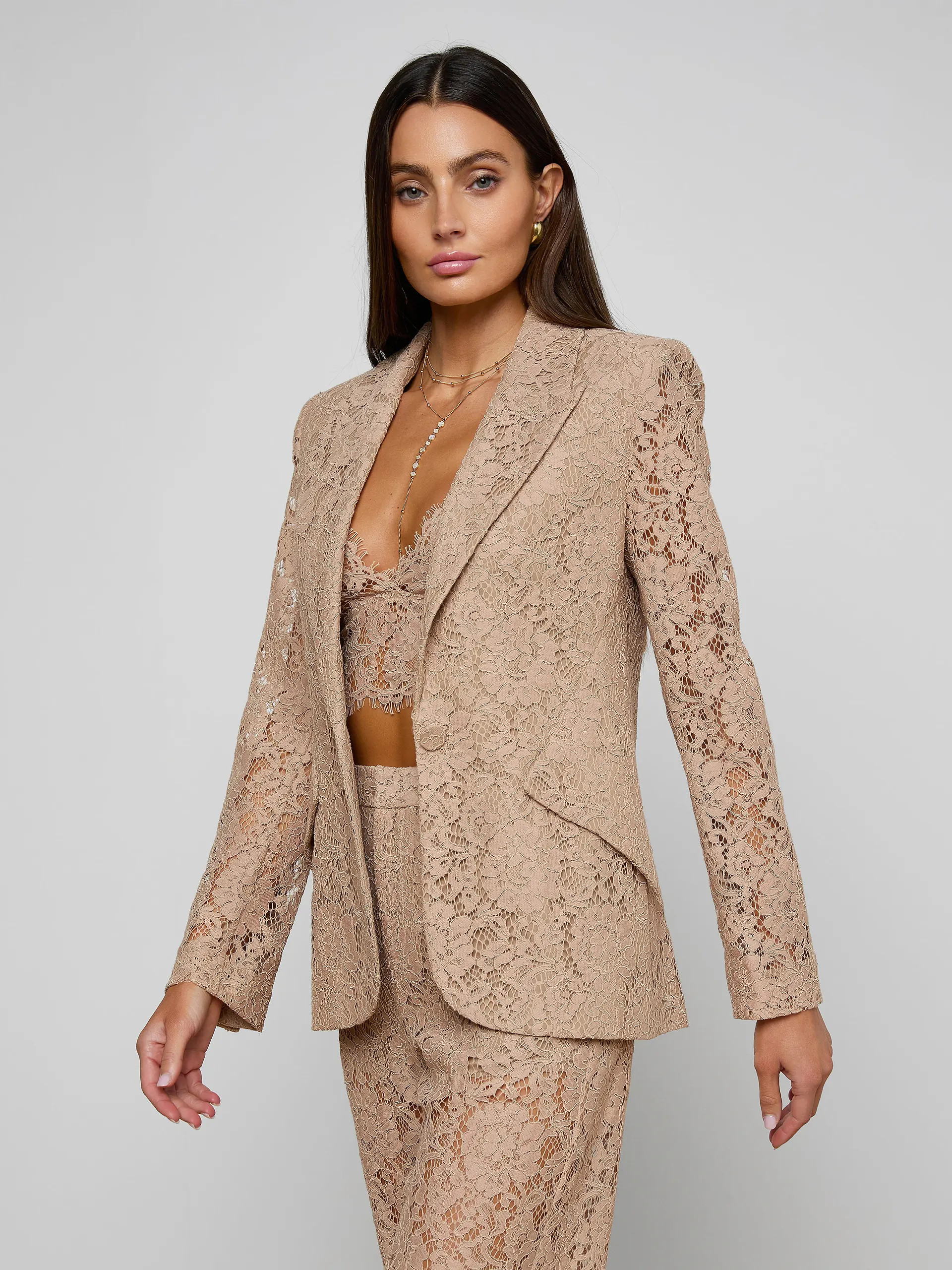 Chamberlain Lace Blazer in Cappuccino | L'AGENCE | L'Agence