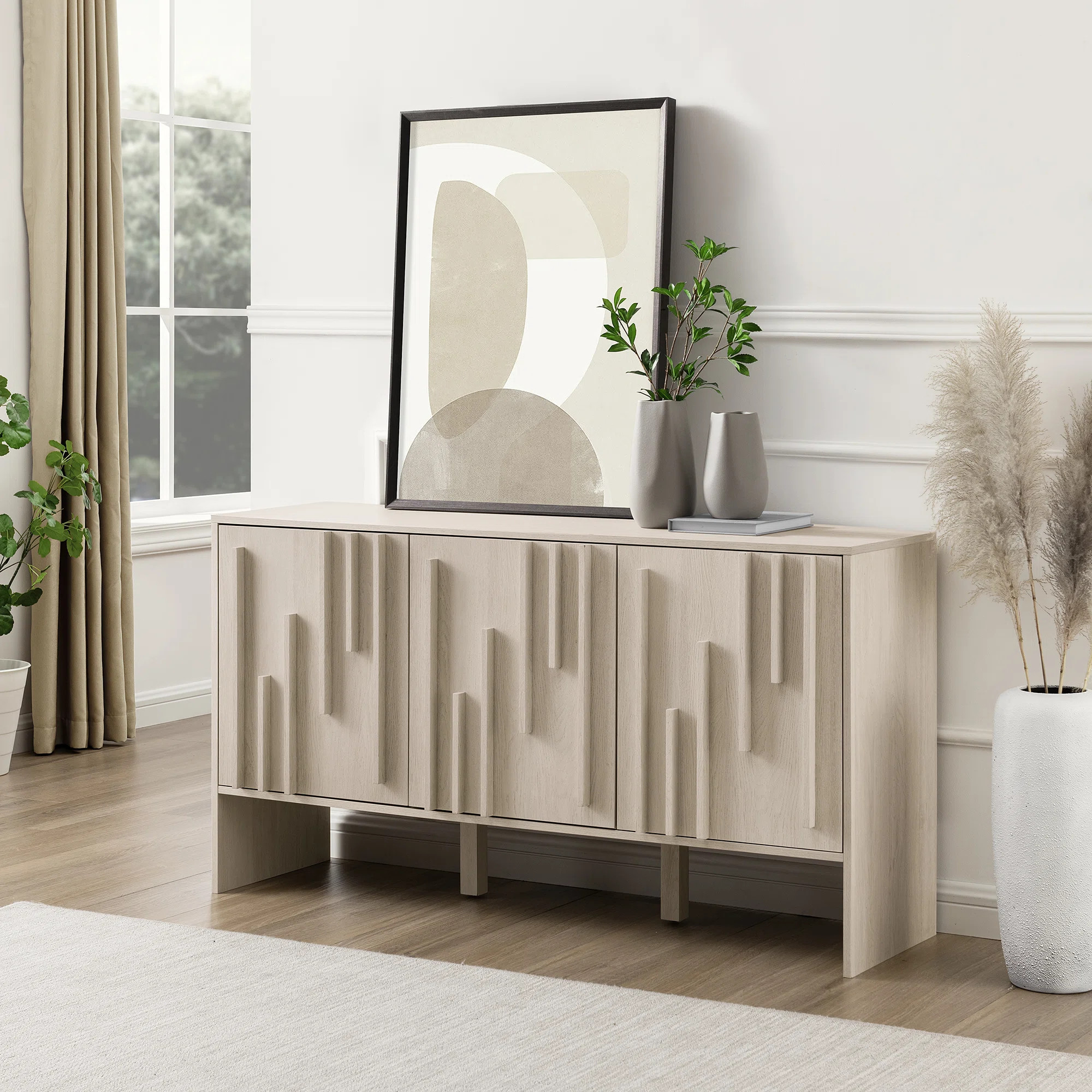 Anishka 55" Contemporary Wood Detailed 3-Door Sideboard | Wayfair North America