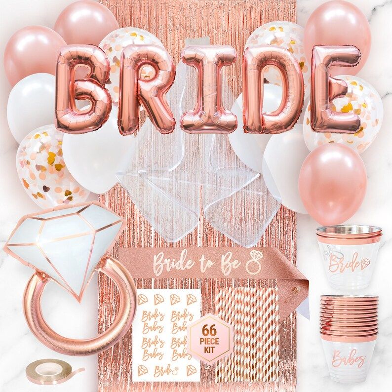 Rose Gold Bachelorette Party Decorations Kit | Bridal Shower Decorations | Bride to Be Sash, Veil... | Etsy (US)
