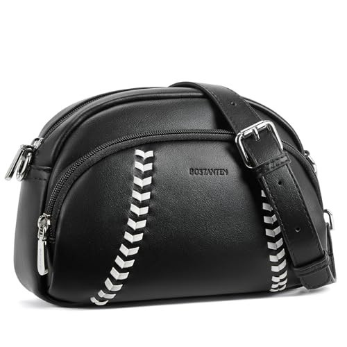 BOSTANTEN Baseball Crossbody Purses for Sport Mom Small Shoulder Bag Vegan Leather Women Handbags for Events Black | Amazon (US)