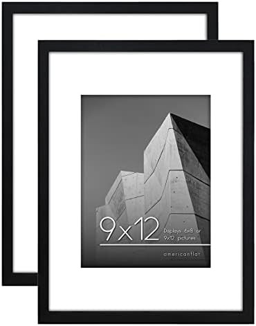 Americanflat 9x12 Picture Frame in Black - Thin Border Frame Displays 6x8 With Mat and 9x12 Witho... | Amazon (US)