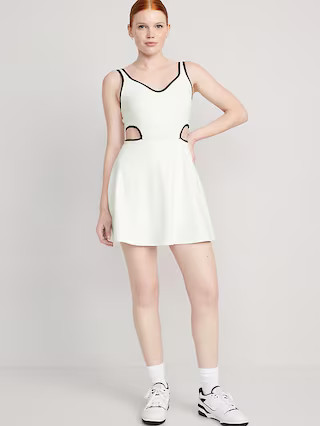 PowerSoft Fit & Flare Shelf-Bra Support Cutout-Waist Dress for Women | Old Navy (US)