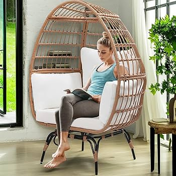 Oversized 360° Swivel Rattan Egg Chair for Adult, Indoor Outdoor Patio Large Wicker Egg Chair wi... | Amazon (US)