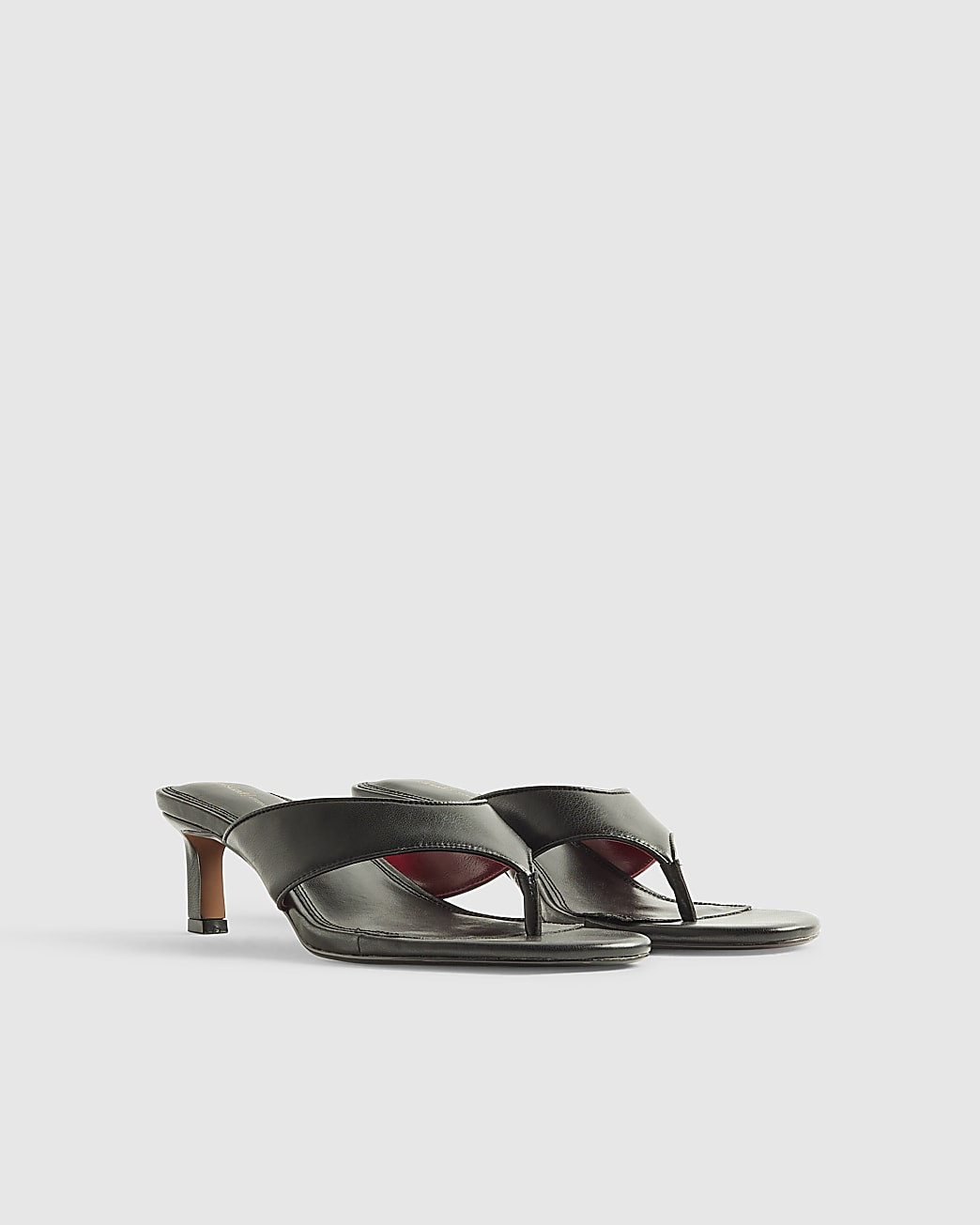 Black Toe Thong Heeled Mule Sandals | River Island UK & IE