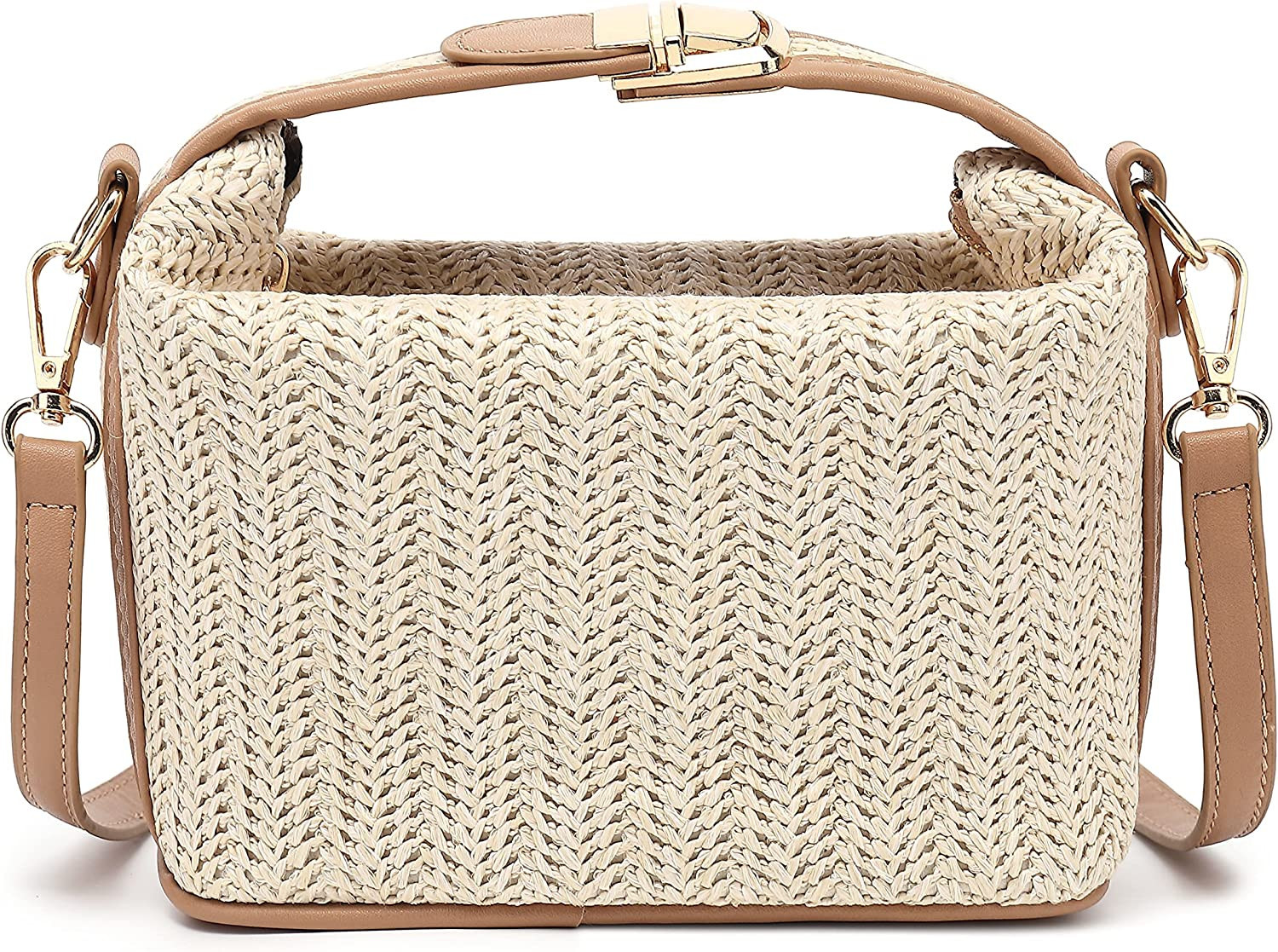 Straw Crossbody Bags for Women, Beach Bag with Zipper Closure, Woven Straw Shoulder Top Handle Ba... | Amazon (US)