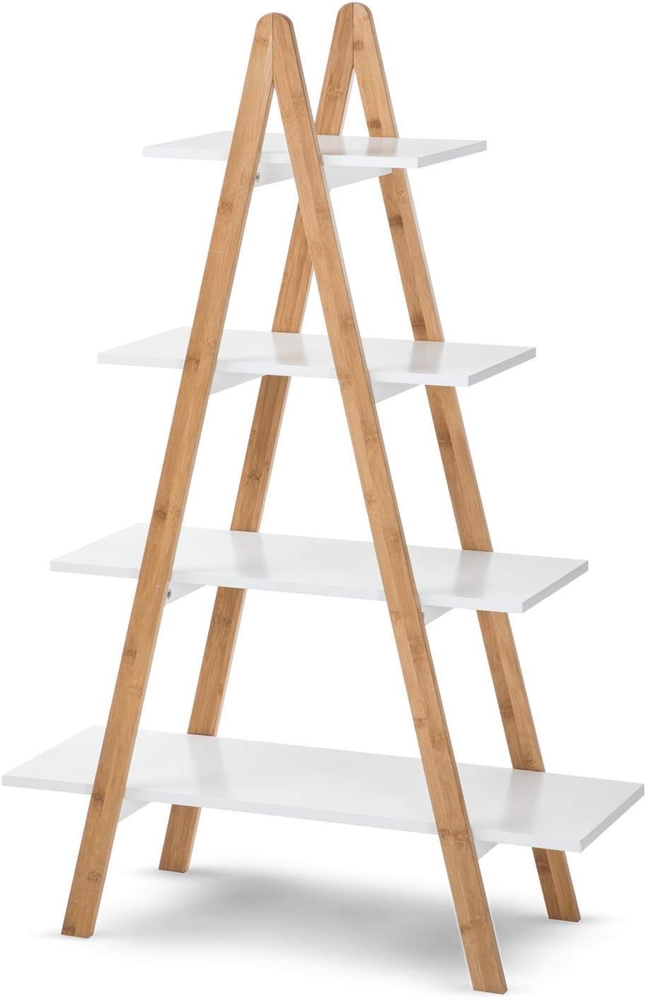 House of Living Art White Ladder Shelf - 4 Tier Bamboo and MDF Shelving, A-Shaped | Amazon (US)