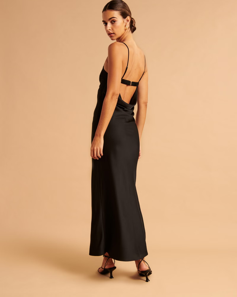 Satin Cowl Back Slip Midi Dress | Abercrombie & Fitch (US)