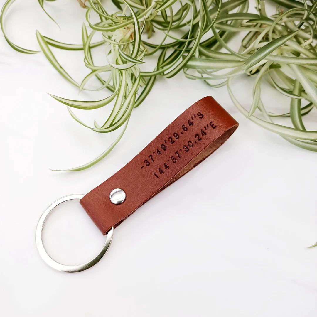 Personalized Coordinate Leather Keychain  Custom Latitude - Etsy | Etsy (US)