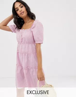 Vila square neck check smock mini dress | ASOS US