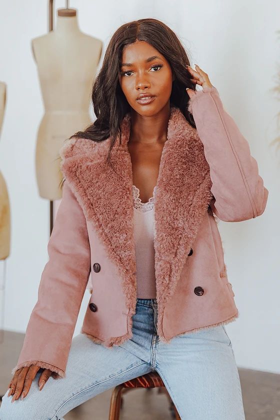 Chic Attitude Mauve Suede Cropped Double-Breasted Coat | Lulus (US)