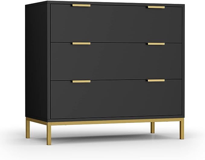 Anmytek Black Dresser for Room, 3 Drawer Dresser with Spacious Storage Modern Wood Chest of Drawe... | Amazon (US)