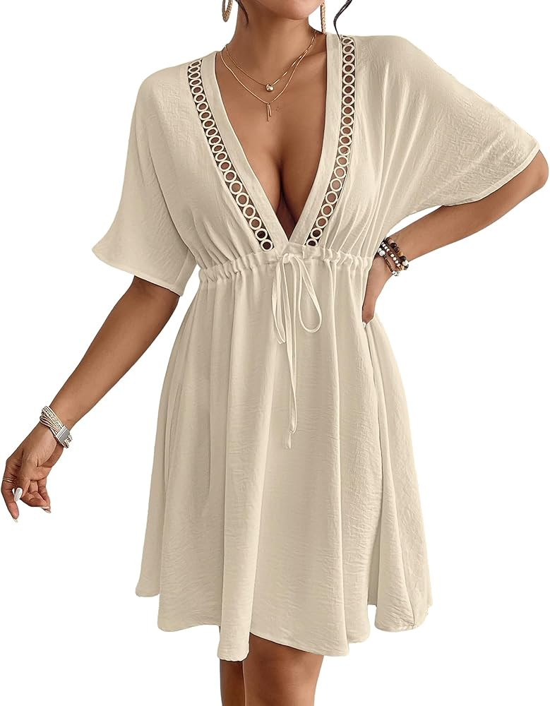 Eddoyee Women Beach Cover Up for Swimwear V-neck Sexy bikini coverup 2025 Swimsuit Loose Beachwea... | Amazon (CA)