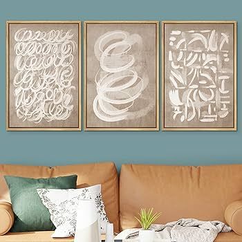 SIGNWIN Framed Canvas Print Wall Art Set Geometric Brown White Paint Collage Shapes Abstract Illu... | Amazon (US)