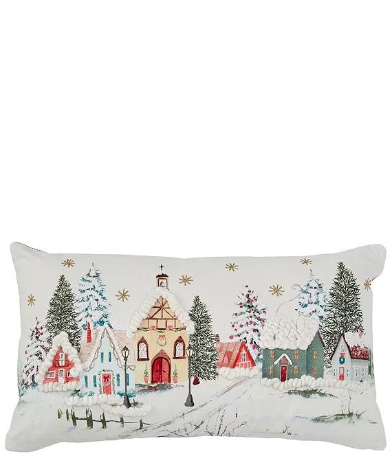 Holiday Collection Christmas City Embroidered Reversible Lumbar Pillow | Dillard's