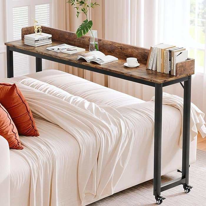 Arlopu Overbed Table with 360° Wheels, Queen Size Mobile Bed Desk with Heavy Duty Metal Leg, Stu... | Amazon (US)