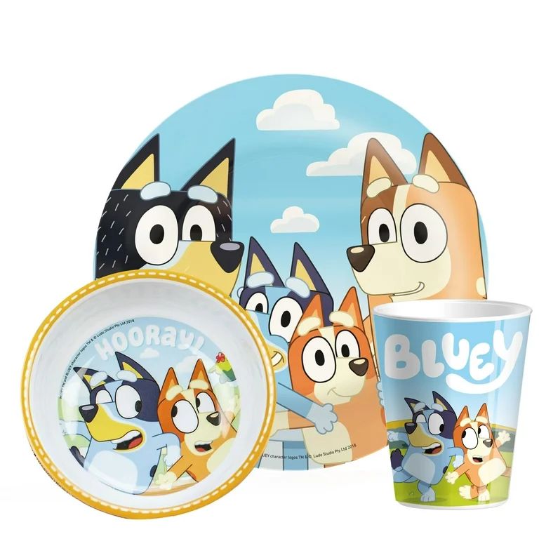 Zak Designs 3 pcs Bluey Kids Dinnerware Set Melamine Plate Bowl Tumbler Perfect for Kids, Bandit ... | Walmart (US)