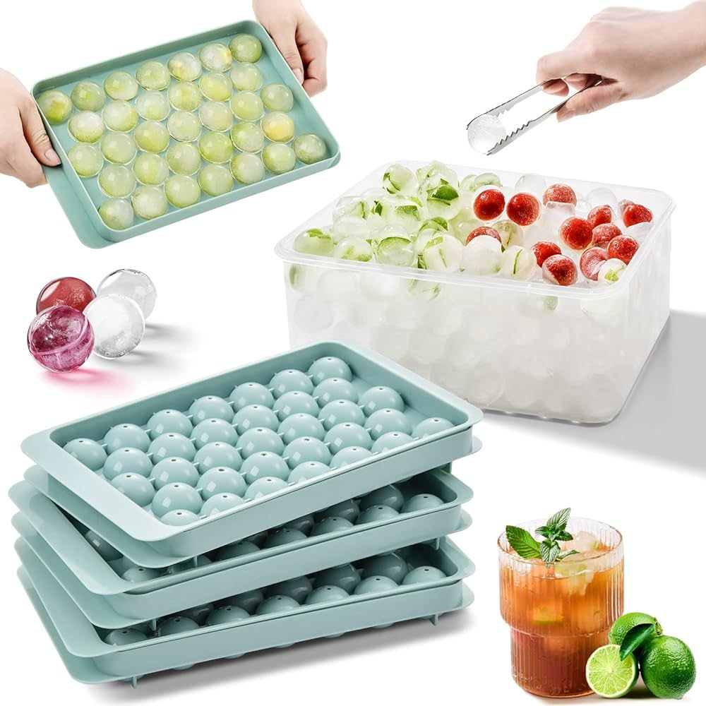 3 Pack Round Ice Cube Tray, Sphere Ice Ball Maker Mold Making for Freezer with Container, 99pcs C... | Amazon (US)