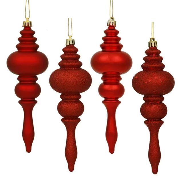 8ct Red Hot Regal 4-Finish Shatterproof Finial Christmas Ornaments 7" | Walmart (US)