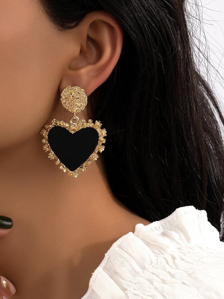 Textured Metal Heart Drop Earrings | SHEIN
