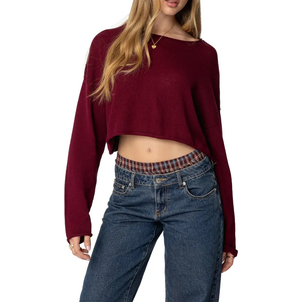 EDIKTED Shyrah Oversize Crop Sweater in Burgundy at Nordstrom, Size Small | Nordstrom