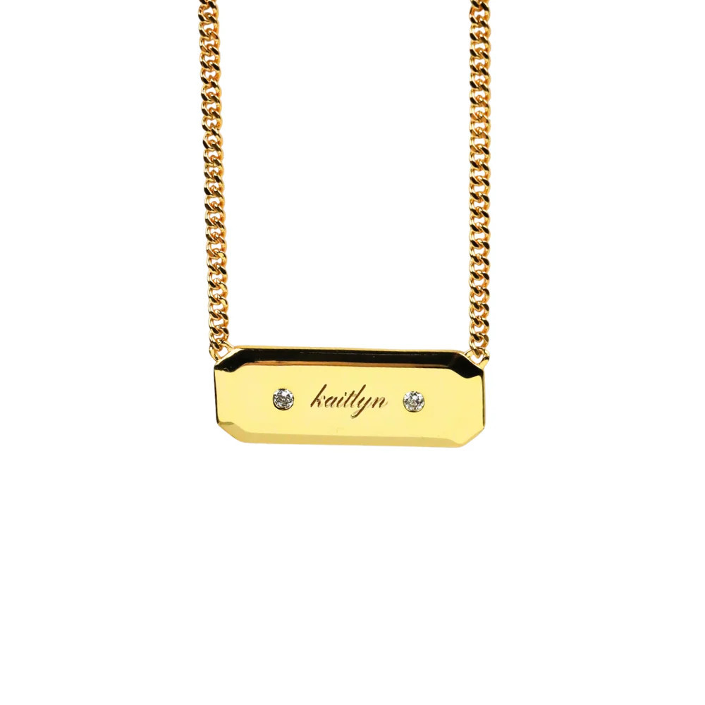 Bodhi Custom Engraved Wide Bar Pendant Necklace | Ahava Jewels