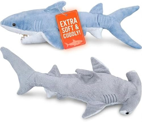 Bedwina Stuffed Animal Sharks - Pack of 2 Large, 14 inch Mako & 13 inch Hammerhead Plush Shark To... | Amazon (US)