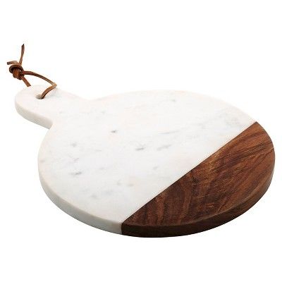 Thirstystone Round White Marble With Sheesham Paddle Cheese Board | Target
