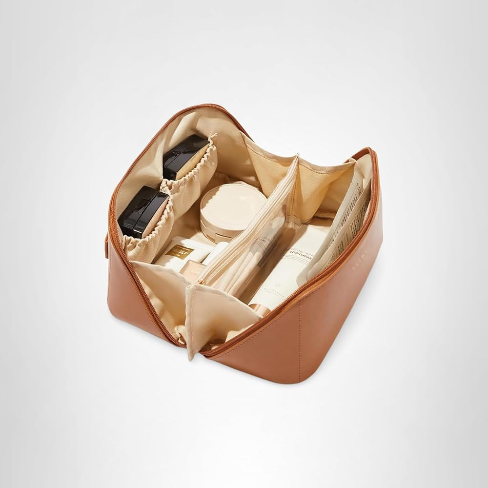 EACHY Travel Makeup Bag,Large Capacity Cosmetic Bags for Women,Waterproof Portable Pouch Open Fla... | Amazon (US)