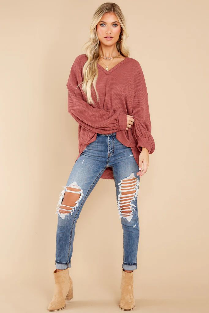 Cozy Warmth Mauve Waffle Knit Top | Red Dress 
